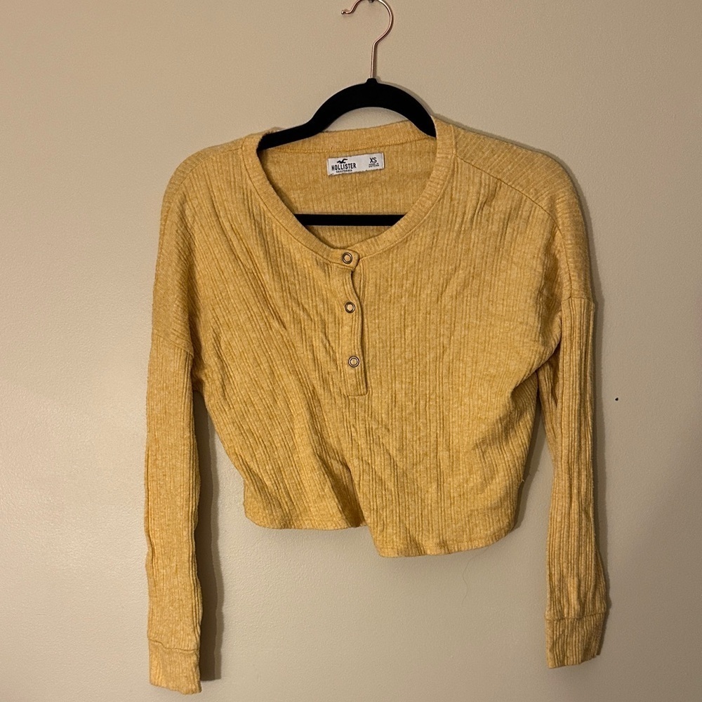 Hollister Yellow Ribbed Long Sleeve crop